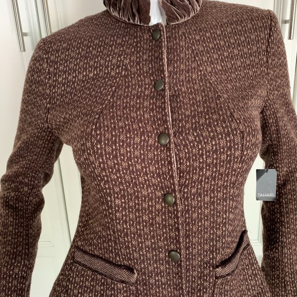 Tahari xs brown wool jacket with velvet accents - Picture 1 of 8